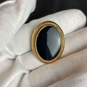 Vintage Signed H.G. 12K GF Gold Filled Black Onyx Pendant Pin Brooch